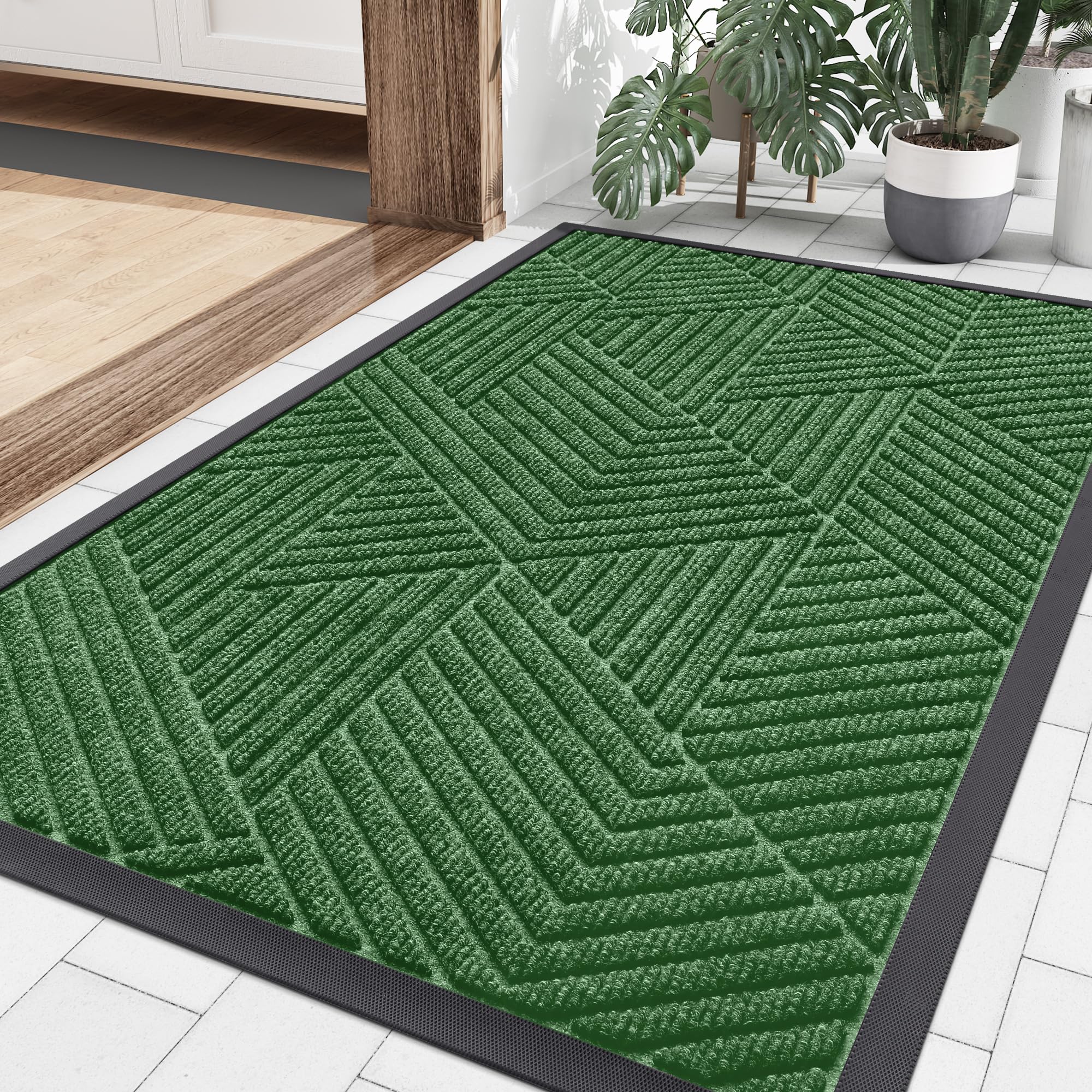 Smiry Front Door Mat Outside Entrance, Heavy Duty Natural Rubber Mat, Sturdy Trap Dirt And Moisture Indoor Outdoor Door Mat, Easy Clean Low Profile Doormat Outdoor Entrance, 36X24 Inch, Green
